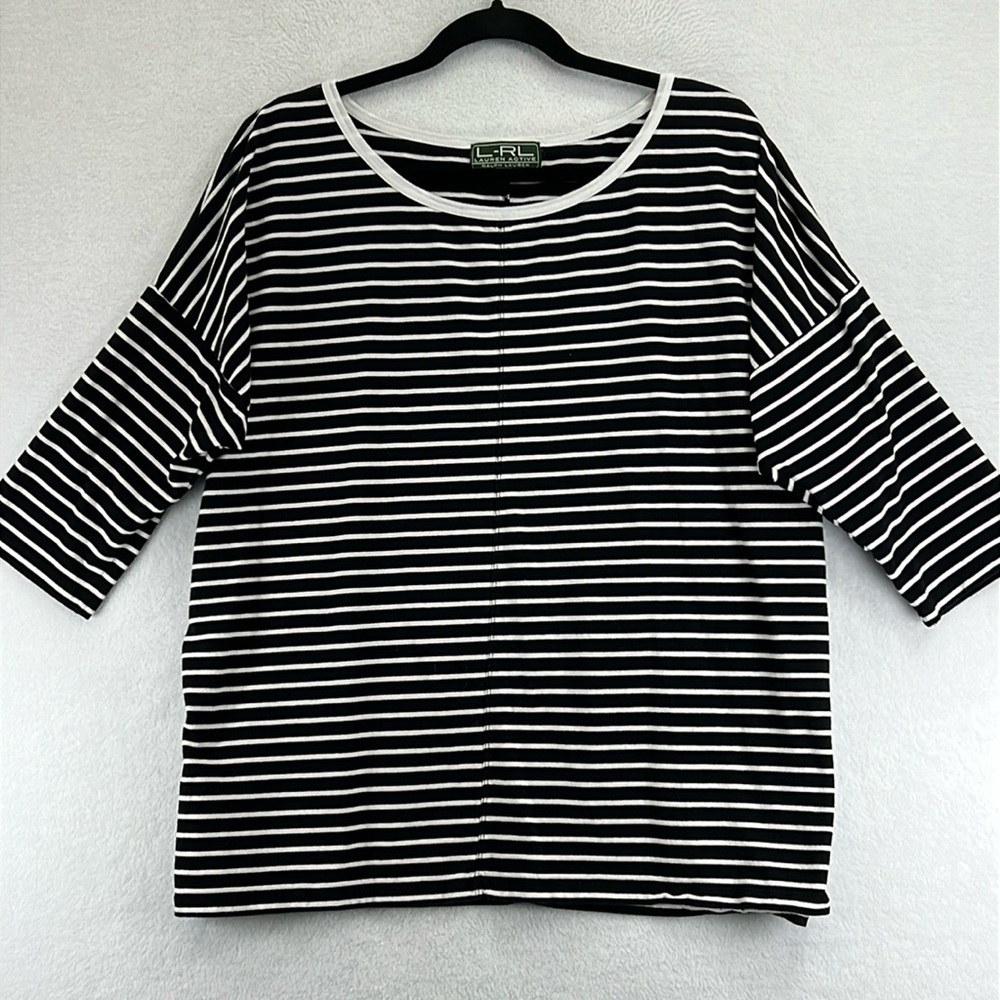 Lauren Ralph Lauren Active Size 2X* Black & White Striped T-Shirt 1/2 Sleeve